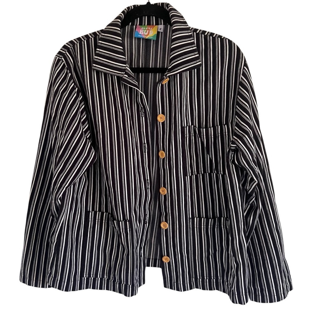 Big Bud Press Black White Striped Work Jacket Unisex S - Picture 5 of 11